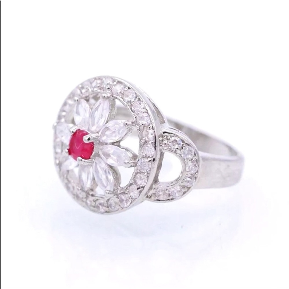 Silver Plated Red Ruby Fashion Ring - Picture 2 of 6